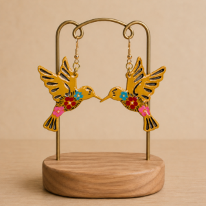 Boucles d'oreilles en bois peint - Colibri
