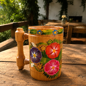 Chope à bière en bois et peinte à la main. Idée cadeau