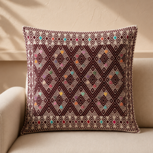 Housse de coussin tissée – Motif Géométrique