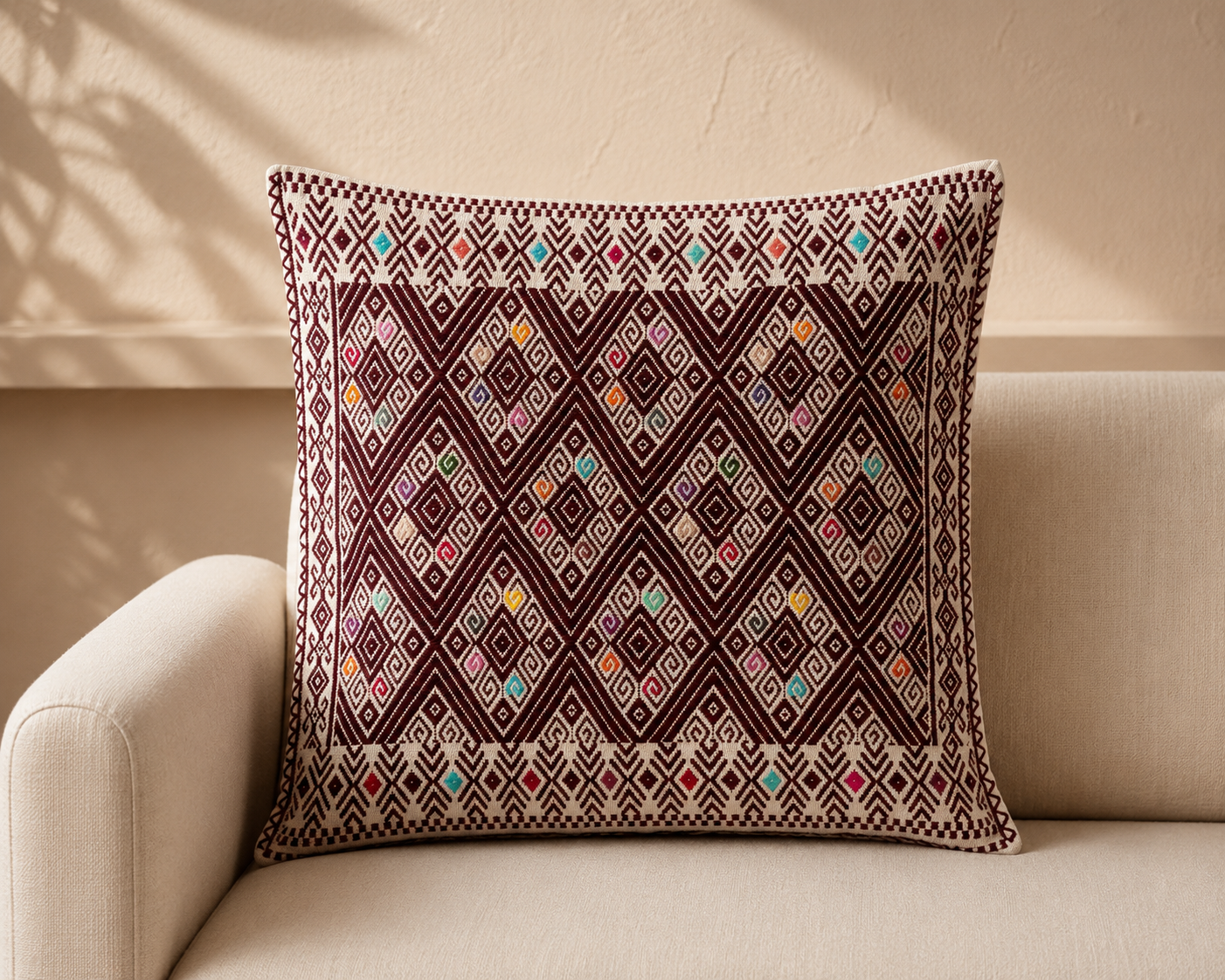Housse de coussin tissée – Motif Géométrique