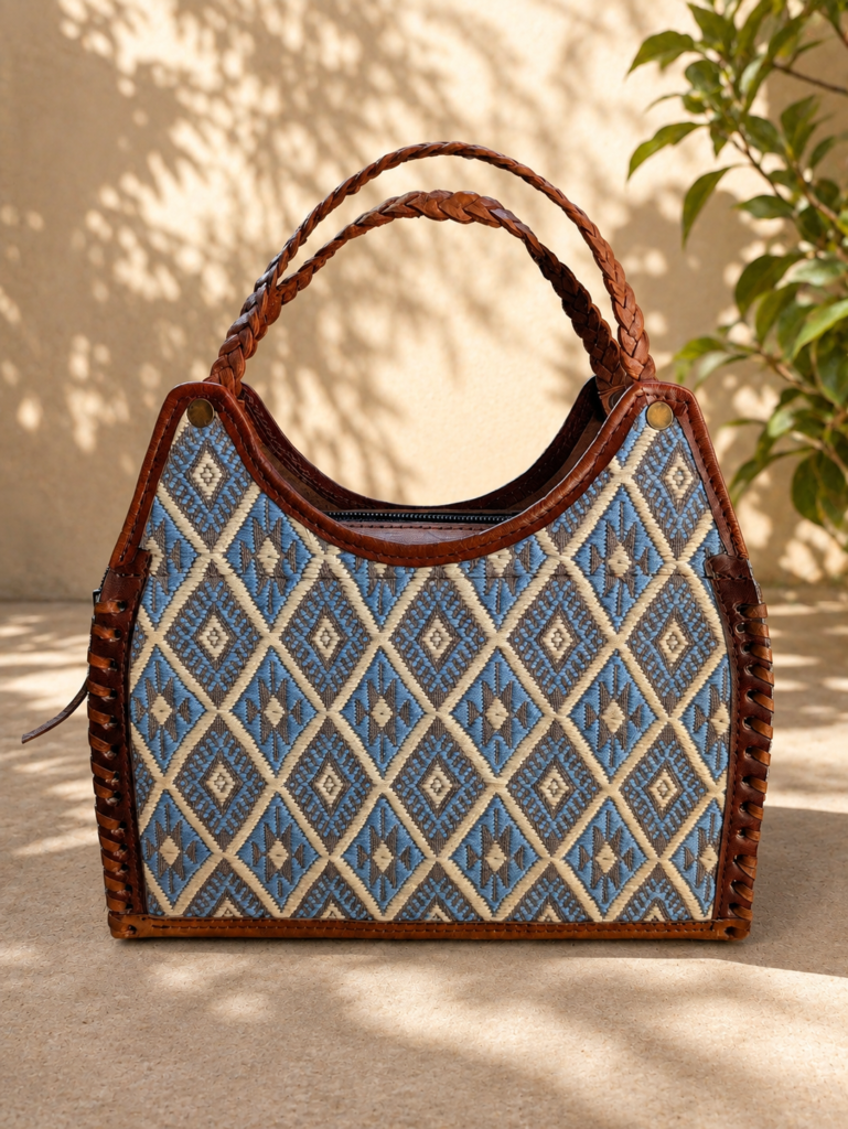 Sac en cuir tissé - Bleu